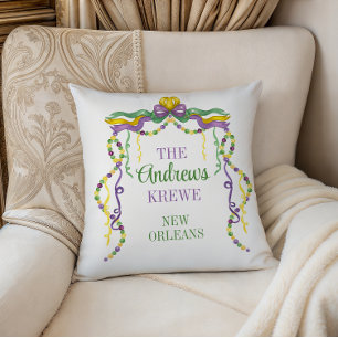 Watercolor Mardi Gras Beads Personalized Throw Pillow