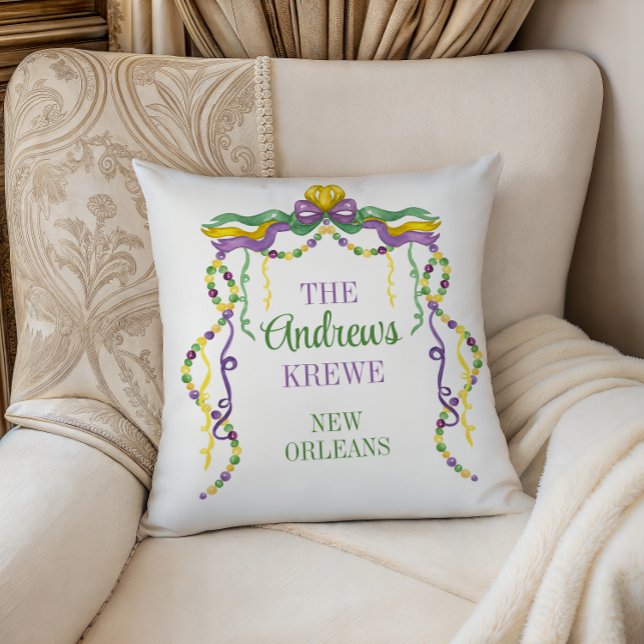 Watercolor Mardi Gras Beads Personalized Throw Pillow (Creator Uploaded)