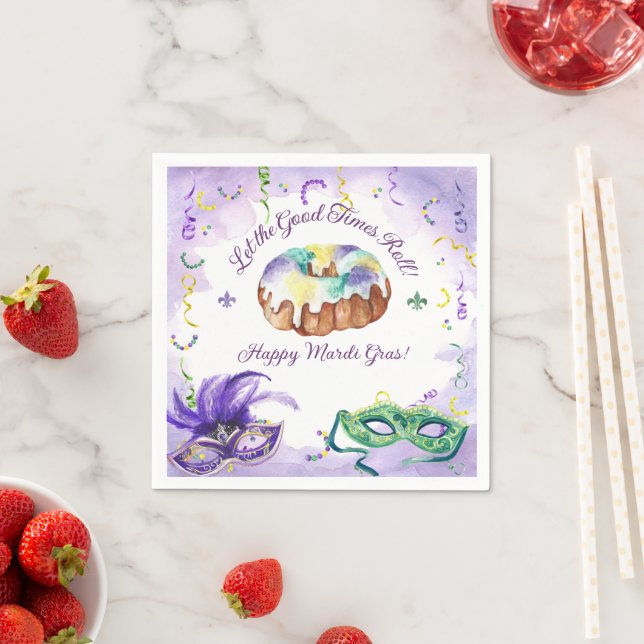 Watercolor Mardi Gras, Fat Tuesday Party Napkin (Insitu)