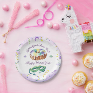 Watercolor Mardi Gras, Fat Tuesday Party Paper Plate