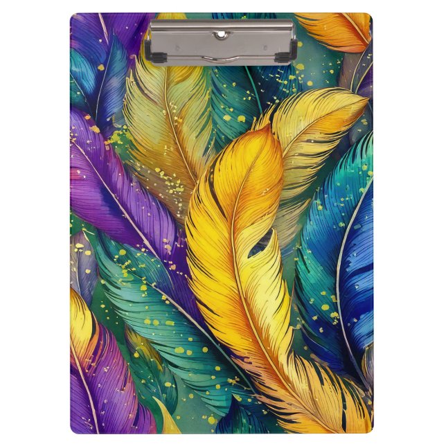 Watercolor Mardi Gras Feather seamless pattern Clipboard (Front)
