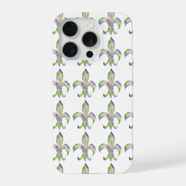Watercolor Mardi Gras Fleur de Lis  iPhone Case (Back)