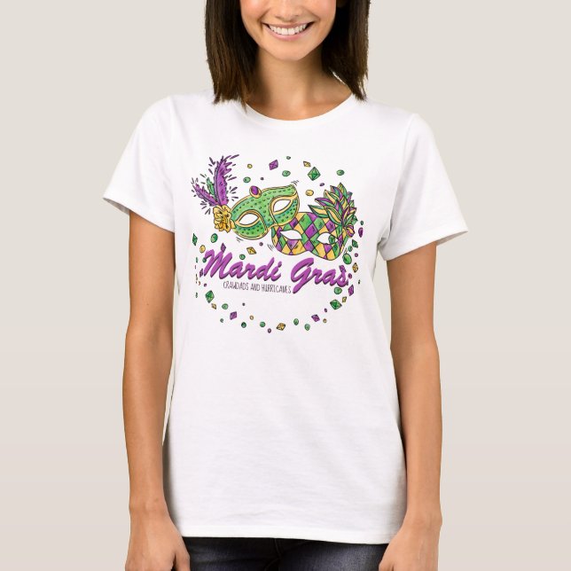 Watercolor Mardi Gras Masks & Beads T-Shirt (Front)