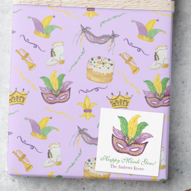 Watercolor Mardi Gras Masks King Cake Crown Card (Creator Uploaded)