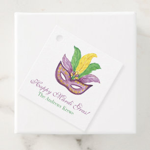 Watercolor Mardi Gras Masks King Cake Crown Favour Tags