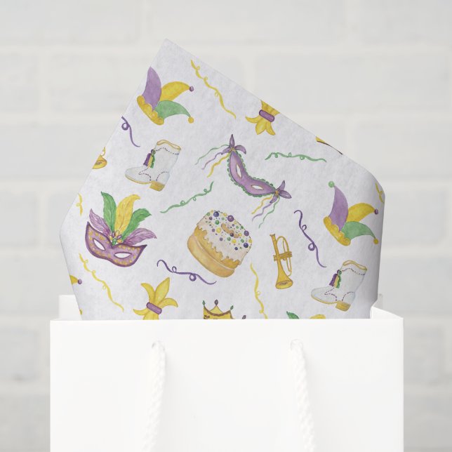 Watercolor Mardi Gras Masks King Cake Crown Tissue Paper (Gift Bag)