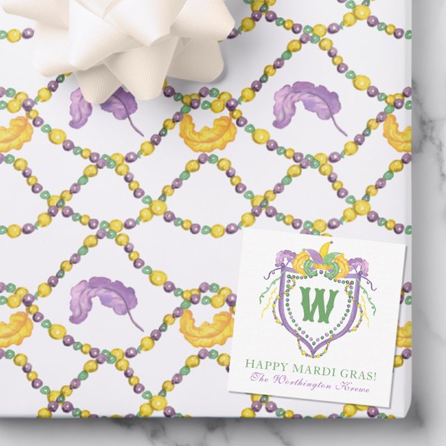 Watercolor Mardi Gras Monogram Crest Card (Creator Uploaded)