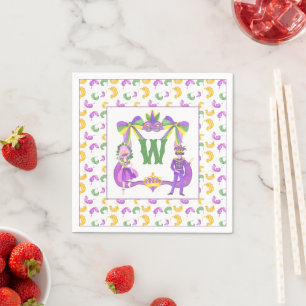 Watercolor Mardi Gras Monogram Crest Napkin