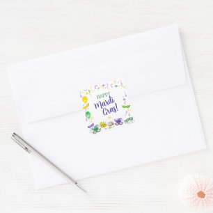 Watercolor Mardi Gras Objects Party Square Sticker