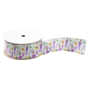 Watercolor Mardi Gras Party Grosgrain Ribbon