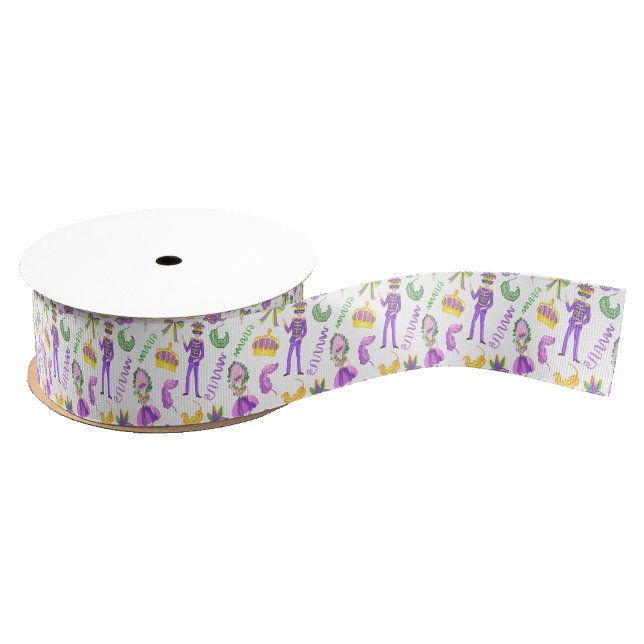 Watercolor Mardi Gras Party Grosgrain Ribbon (Creator Uploaded)
