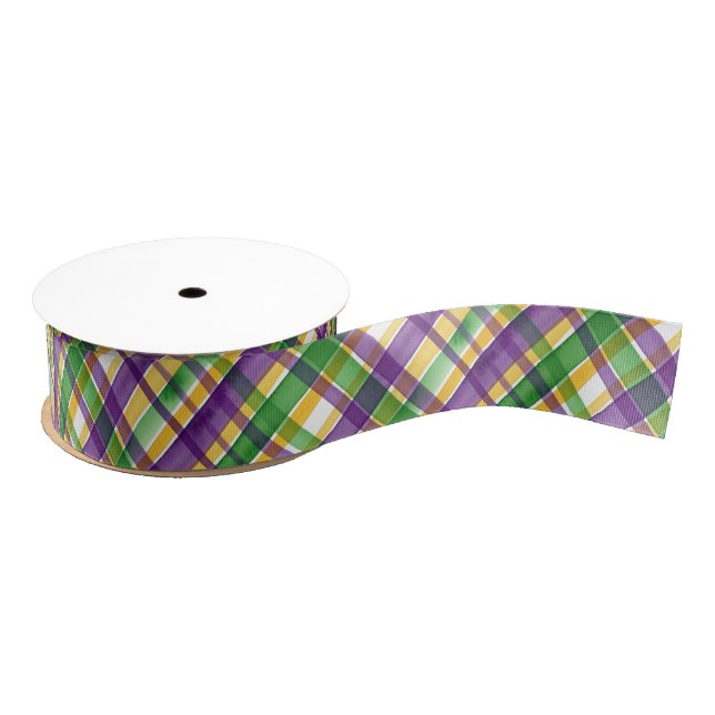 Watercolor Mardi Gras Plaid Grosgrain Ribbon (Spool)