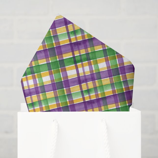 Watercolor Mardi Gras Plaid Tissue Paper (Gift Bag)