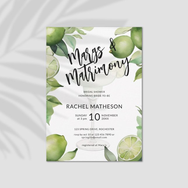 Watercolor marg and matrimony bridal shower invitation (Margs & Matrimony bachelorette party invitation.)
