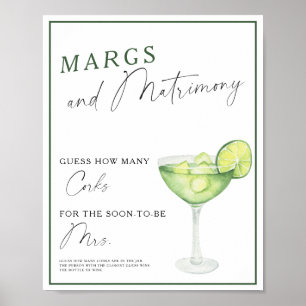 Watercolor Margarita Bridal shower How Many Corks  Poster