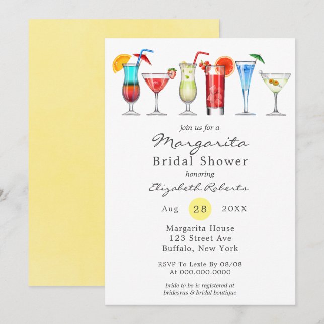 Watercolor Margarita Bridal Shower Invitation (Front/Back)