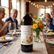 Watercolor Marigold Floral Milestone Birthday Wine