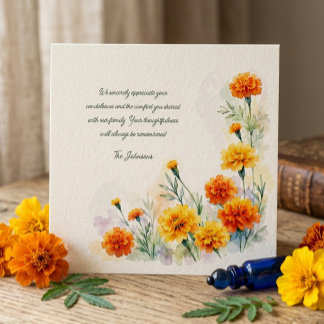 Watercolor Marigold Floral Sympathy Funeral Thank  You Card