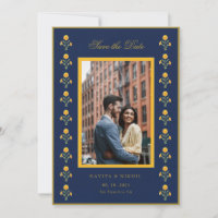 Watercolor marigold On Navy Photo Save the Date