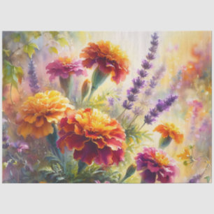 Watercolor Marigolds and Lavender Decoupage Tissue Paper