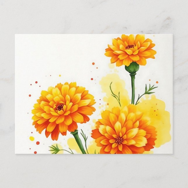  Watercolor Marigolds in Orange and Yellow  Postcard (Front)
