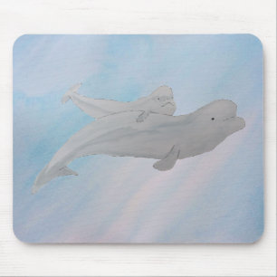Watercolor Marine Mammal Mother Baby Beluga Whale Mouse Pad