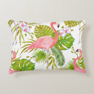 Watercolor marker illustration of pink flamingo bi accent pillow