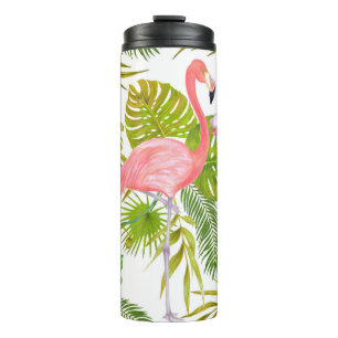 Watercolor marker illustration of pink flamingo bi thermal tumbler