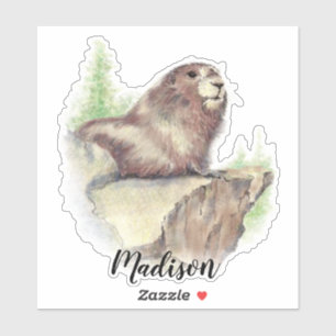 Watercolor Marmot Groundhog Animal Custom Name