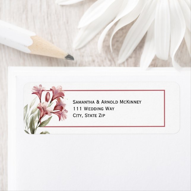 Watercolor Maroon Floral Wedding Address (En situation)