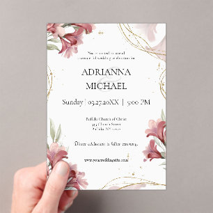 Watercolor Maroon Floral Wedding Invitation