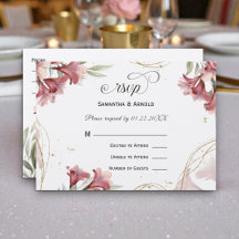 Watercolor Maroon Floral Wedding RSVP