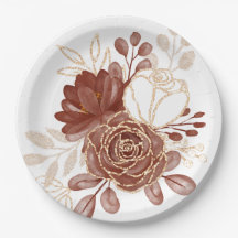 Watercolor Maroon Gold Floral 