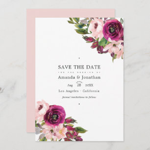 Watercolor Marsala and Blush Floral Wedding Save The Date