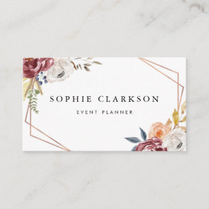 Watercolor Marsala Autumn Flowers Geometric I Business Card