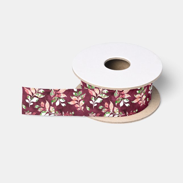 Watercolor marsala floral pattern party ribbon satin ribbon (Spool)