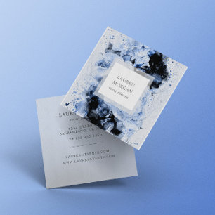 Watercolor Marseille Blue Abstract Floral Square Business Card