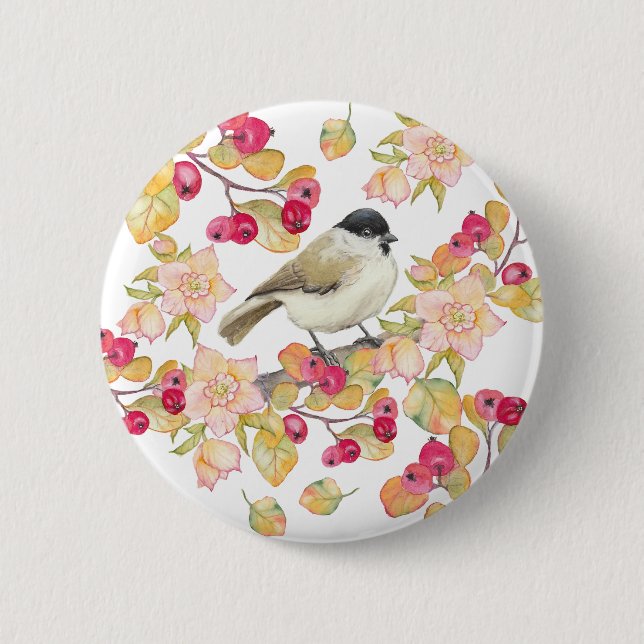 Watercolor Marsh Tit 2 Inch Round Button (Front)