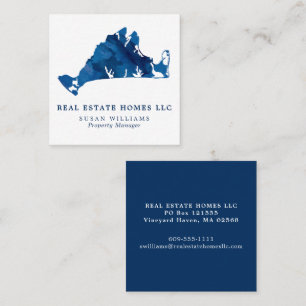 Watercolor Marthas Vineyard Map Real Estate Square Business Card