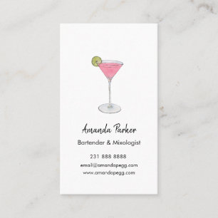 Watercolor Martini bartender, Mixologist  Business Card