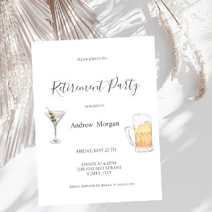 Watercolor Martini,Beer Retirement Party Invitation