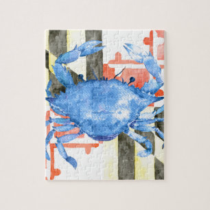 Watercolor maryland flag and blue crab jigsaw puzzle