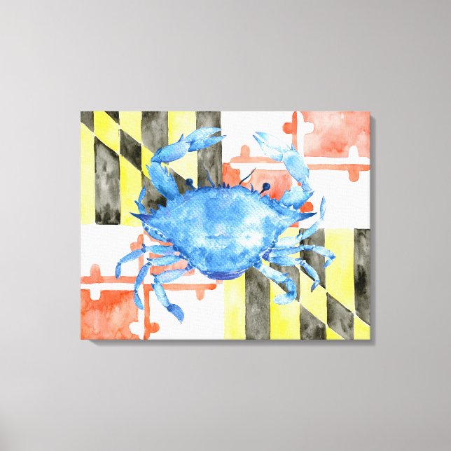 Watercolor Maryland Flag Blue Crab Canvas Print (Front)