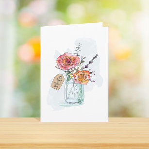 Watercolor Mason Jar Floral Mothers Day Card