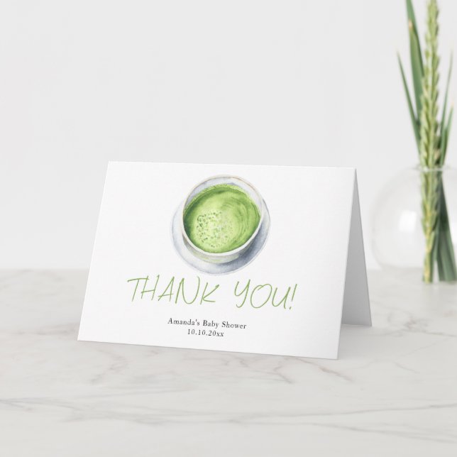 Watercolor Matcha Latte Baby Shower Thank You (Front)
