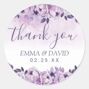 Watercolor Mauve Floral Elegant Wedding Thank You Classic Round Sticker