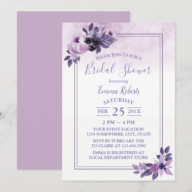 Watercolor Mauve Floral Spring Bridal Shower Invitation (Front/Back)