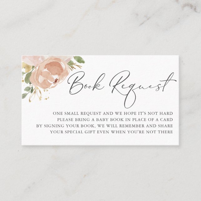 Watercolor Mauve Peach Flowers Book Request Card (Front)