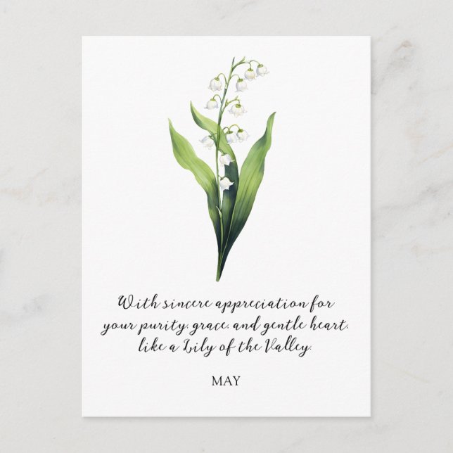 WATERCOLOR MAY LILY OF THE VALLEY BIRTH FLOWER  POSTCARD (Front)