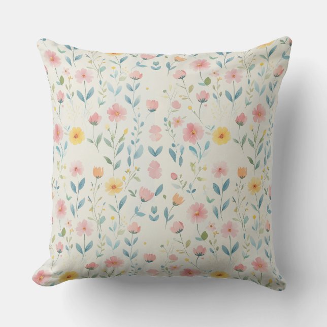 watercolor meadow bloom throw pillow (Front)